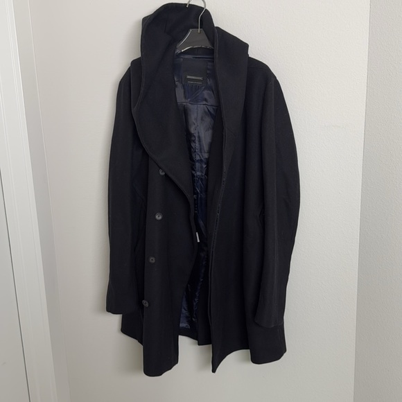 RARE ZARA BLACK TAG Wool Coat with hood Sz XL - Picture 2 of 8